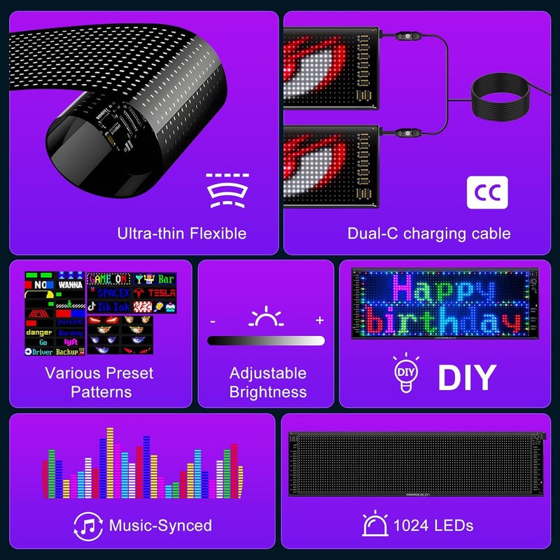 Fussion 2 Pack LED Eyes for Car Windshield 14.56"x3.62", Programmable Animated Devil Eyes Light for Windshield, APP Control Customizable LED Matrix Display for Cars, SUVs - Image 5